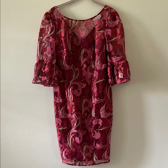 Adrianna Papell Red Floral Dress SZ 6 - Picture 1 of 3